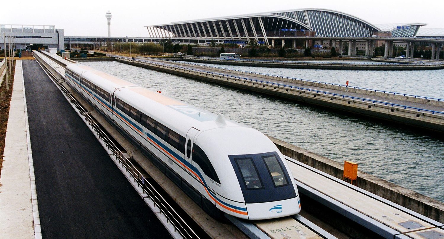 Magnetic levitation train at rest at a Shanghai station platform