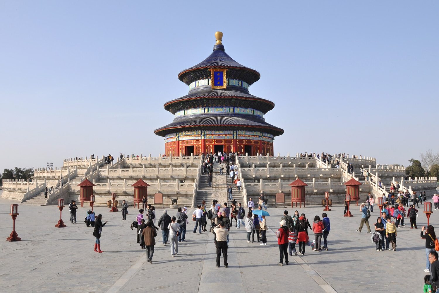The circular Hall of Prayer for Good Harvests at the Temple of Heaven under a clear blue sky
